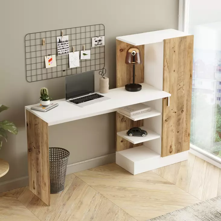 Skrivbord Hanah Home Ct2 Aw Furu Vit Spånskiva 152,3x120x40 cm - Skrivbord - 8683342403658 - 1