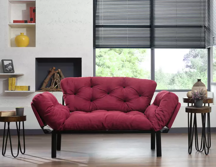 2-sits bäddsoffa Atelier del Sofa Nitta Maroon Easy Clean Tyg 155x70x80 cm - Bäddsoffor - 8681875569438 - 1