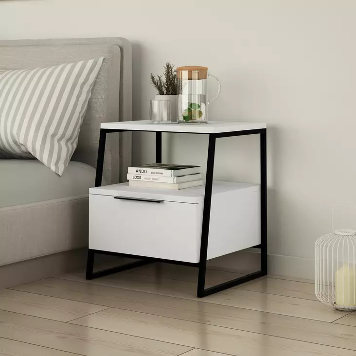 Sängbord Hanah Home Pal White Vit Spånskiva 45x50x41 cm - Nattduksbord - 8683342782678 - 1