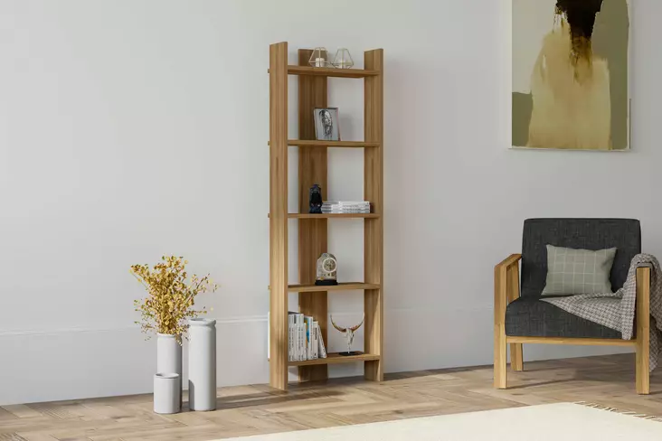 Bokhylla Hanah Home Virba Valnöt Spånskiva 52,4x149x22,6 cm - Bokhyllor - 8681875449488 - 1
