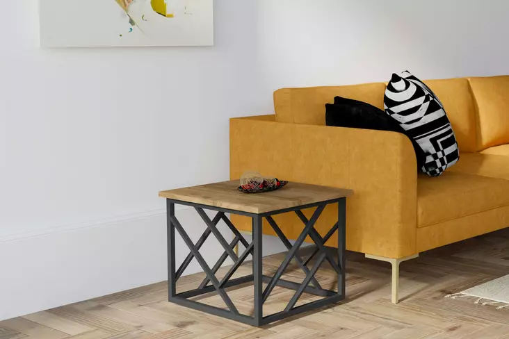 Soffbord Hanah Home Woda Valnöt Svart Spånskiva Metall 53,5x41,8x53,5 cm - Soffbord - 8681875458718 - 1