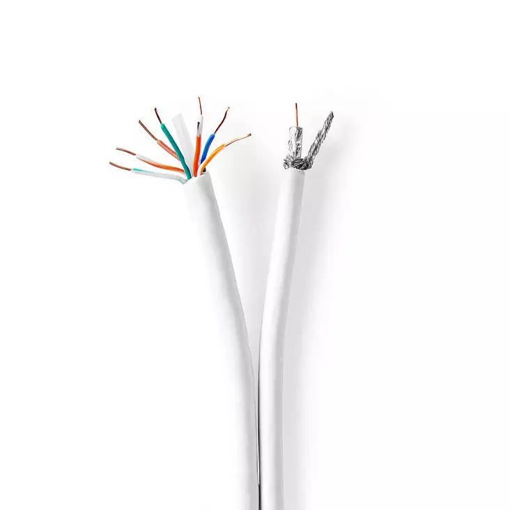 IEC (Coax) CAT6 kombikabel på rulle | RG58 | 75 Ohm | Trippel skyddat | ECA | 25.0 m | Rund | Vit | Presentbox - Antennkablar - 5412810320318 - 1
