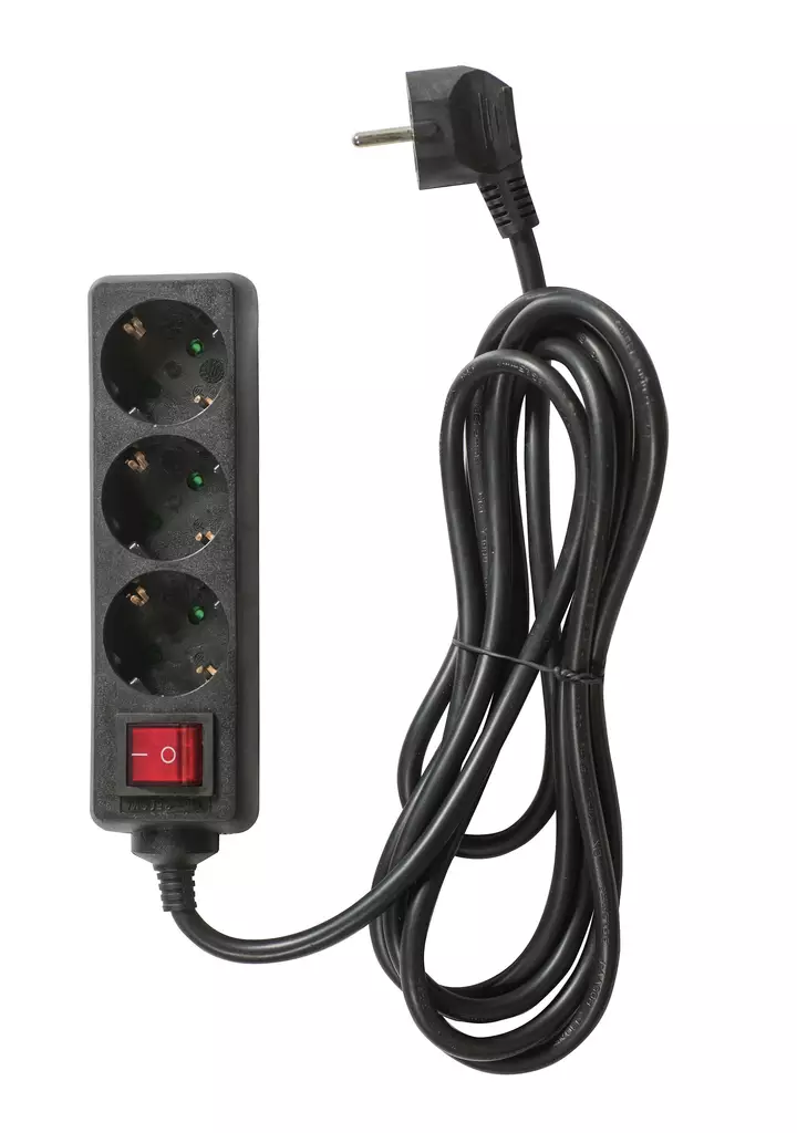 Jatkojohto-kytkin Musta 3m 3-os - Inomhusförlängningssladdar - 6435200256638 - 1