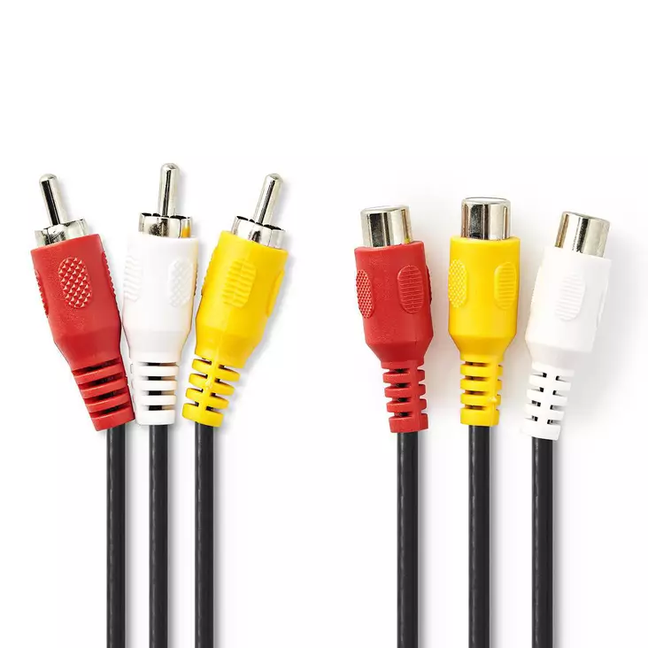 Komposit videokabel | 3x RCA Hane | 3x RCA Hona | Nickelplaterad | 480p | 5.00 m | Rund | PVC | Svart | Kuvert - Dator och nätverk - 5412810280308 - 1