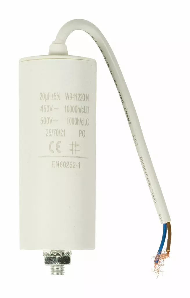 Kondensator | 20 uF | 450 V | Faston + Cable | 1 st. - Reservdelar - 5412810231898 - 1