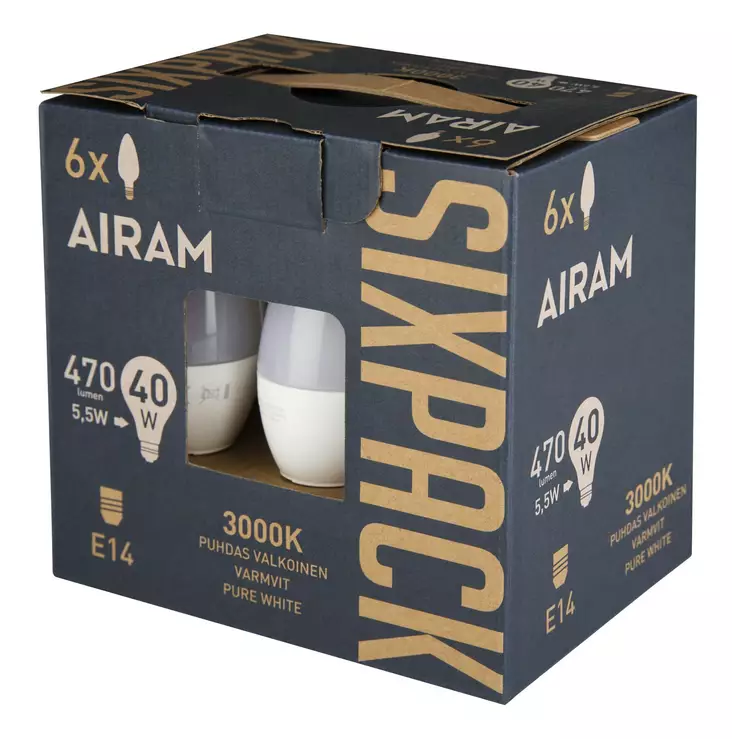 Airam\Kynttil=C3=A4lamppu LED OP 5,5W E14 6 kpl - Lampor och lysrör - 6435200260758 - 1