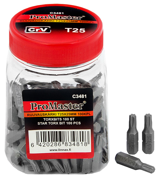 Skruvbits t25 x 25 mm 100st - Skruvbits och hållare - 6420286834818 - 1