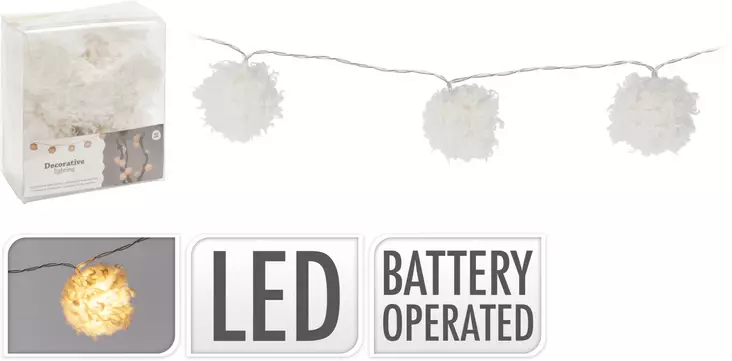 Ljusslinga PomPom 10led varm vit - Ljusslingor - 8720573324038 - 1