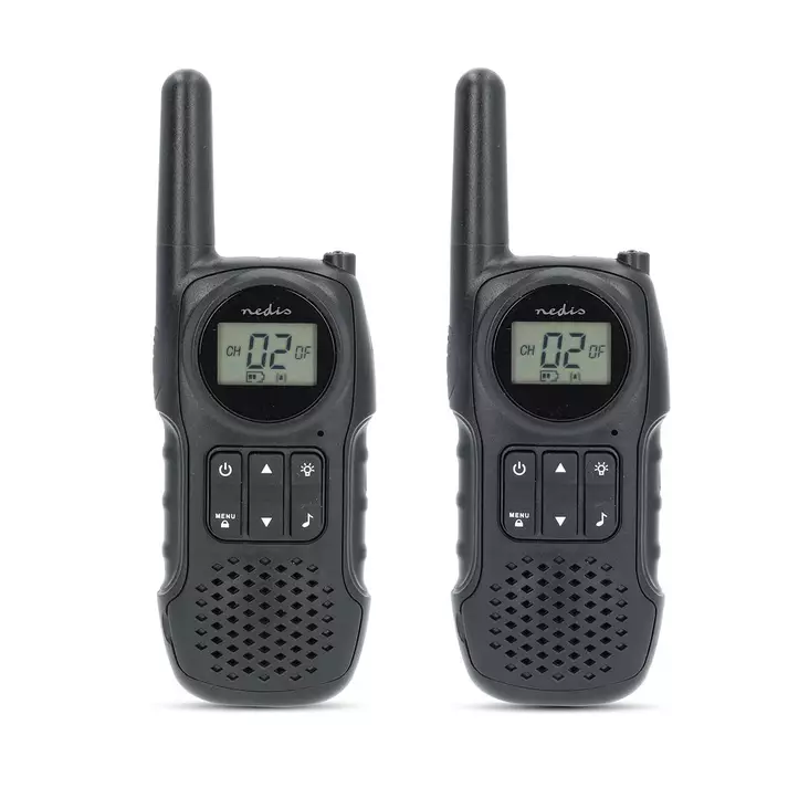Walkie-talkie Set | 2 handenheter | Upp till 10 km | Frekvens kanaler: 8 | PTT / VOX | Upp till 3 timmar | Hörlursuttag | Svart - Walkie-talkies och megafoner - 5412810448838 - 1