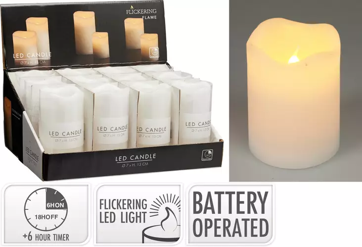 LED-ljus Vit 70x90mm med Timer 6h/18h, Fladdrande Låga, Säker Dekorationsbelysning - LED-ljus och lyktor - 8718158308528 - 1