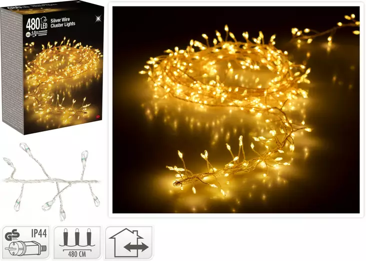 LED Silverwire 480 Varmvit Klusterljusslinga 4,8m IP44 För Inomhus- och Utomhusbruk - Ljusslingor - 8719202318678 - 1