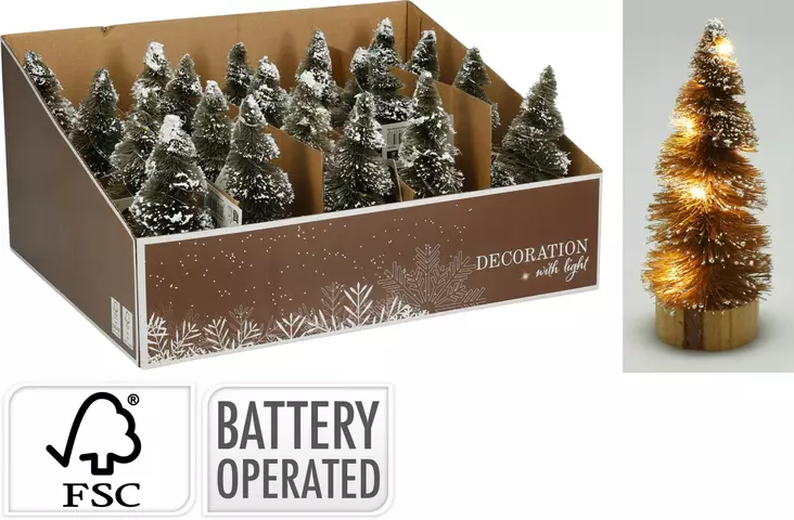 Grön 15 cm batteridriven LED-julgran med 8 varmvita lampor och snöig finish - Juldekorationer och textilier - 8721037143578 - 1