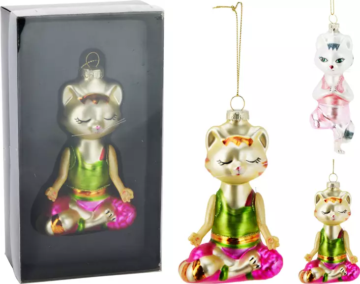 Yogakatt glasprydnad – handmålad julgransdekoration med gyllene upphängningsögla, presentförpackning - Juldekorationer och textilier - 8721037639378 - 1
