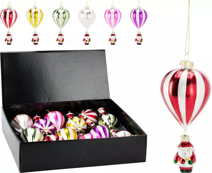 Glasjulprydnad Tomten i luftballong 16?cm – färgglad och festlig hängdekoration - Juldekorationer och textilier - 8721037680158 - 1