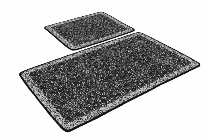 Badrumsmatta Set Mijölnir Svart Anthracite Vit Antibakteriell Halkfri 100% Polyester 50x60 cm & 60x100 cm - Badrumsmattor och våtrumsmattor - 8682870914858 - 1