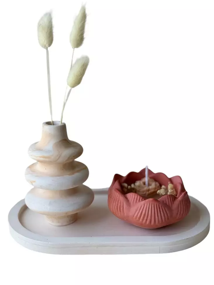 Doftljus Set Aberto Design Glamour Candle Rosa Betong Soya 12x7x7 cm 8x5x8 cm 18x9x2 cm - Ljus och lyktor - 8684283555468 - 1