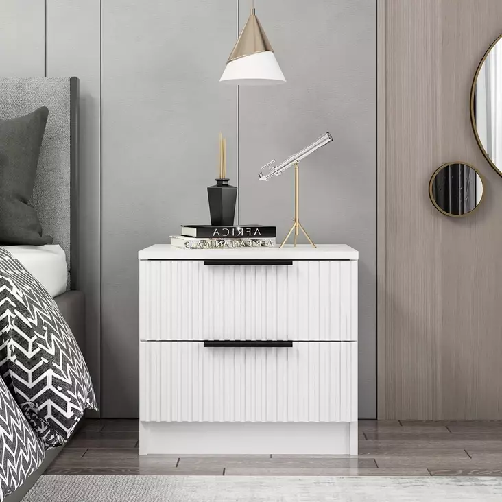 Sängbord Hanah Home Kale Plus Vit Spånskiva 50x47x40 cm - Nattduksbord - 8683742567318 - 1