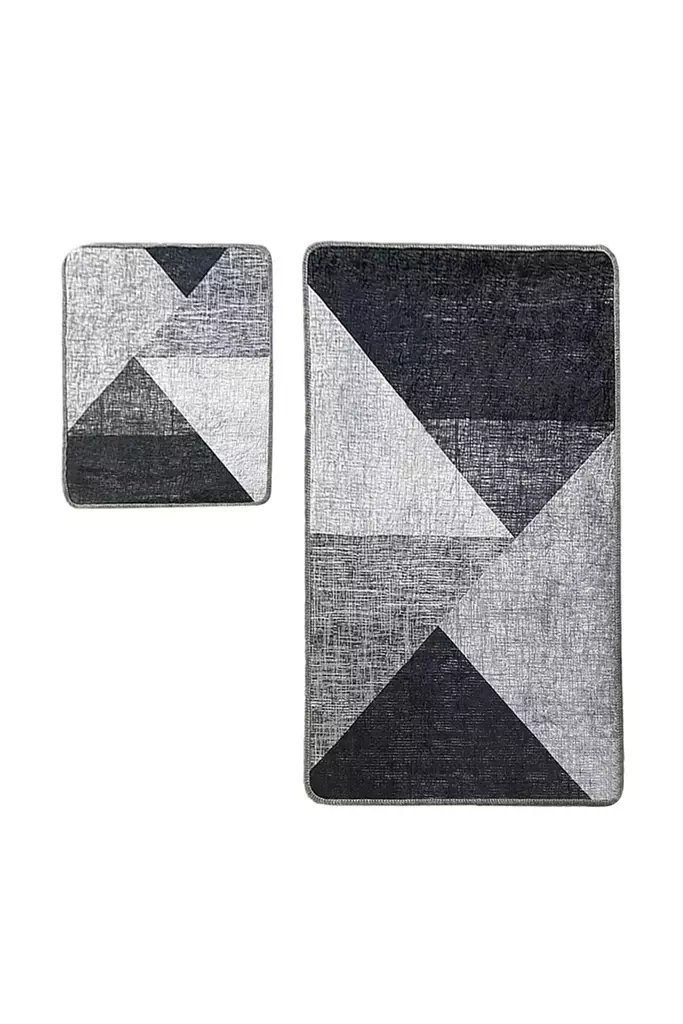 Badrumsmatta Set Mijölnir Grå Antibakteriell Halkfri 100% Polyester 50x60 cm & 60x100 cm - Badrumsmattor och våtrumsmattor - 8683342801508 - 1