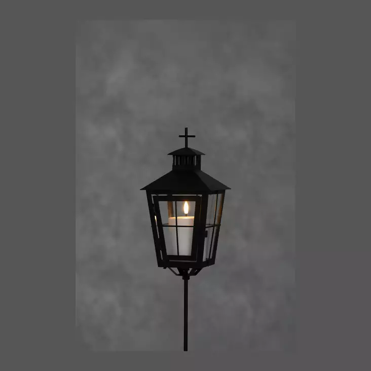 Hautalyhty 3D LED-kynttilällä 88,5 cm maapiikillä Finnlumor - Musta metallinen hautalyhty hämäräkytkimellä ja ajastimella (IP44) - LED-ljus och lyktor - 6410416562988 - 1