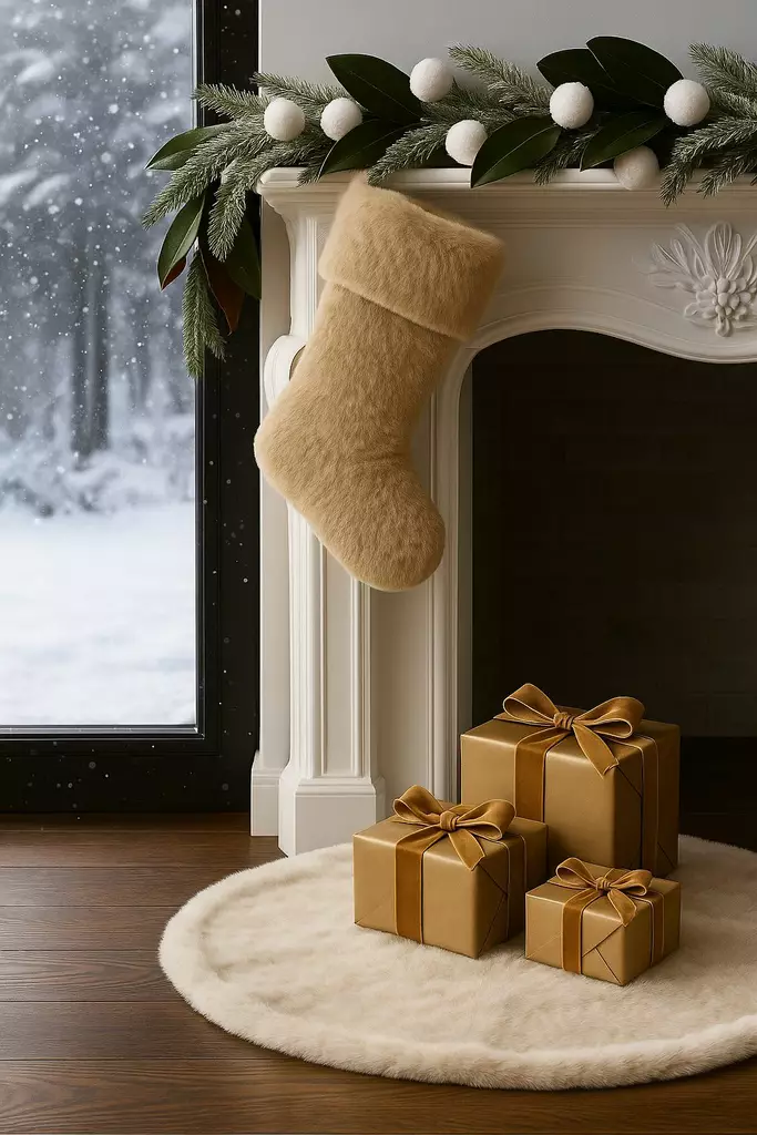 Julstrumpa Aberto Design Pelush Beige Polyester 37x24x5 cm - Juldekorationer och textilier - 8684283979318 - 1