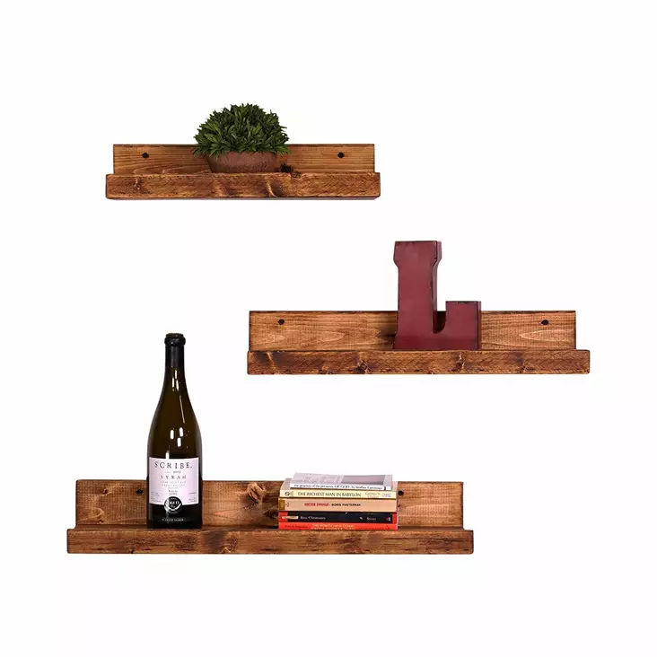 Vägghylla Hanah Home Aa104 Valnöt Massiv Gran 60x8x15 50x8x15 40x8x15 cm - Vägghyllor - 8681875395068 - 1