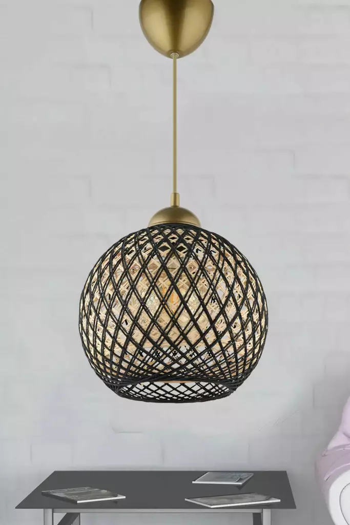 Taklampa Opviq DL167 Svart Guld Plast Bomull 22 x 54 cm - Tak- och vägglampor - 8683342846998 - 1