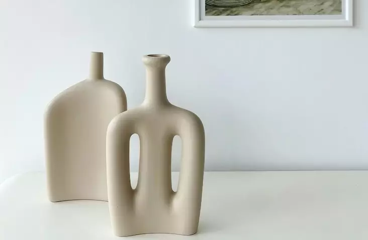 Vas Set Aberto Design CY0152 Cream Keramik 15x4x19 cm 15x5x27 cm - Hängande blomkrukor och vaser - 8684282979418 - 1