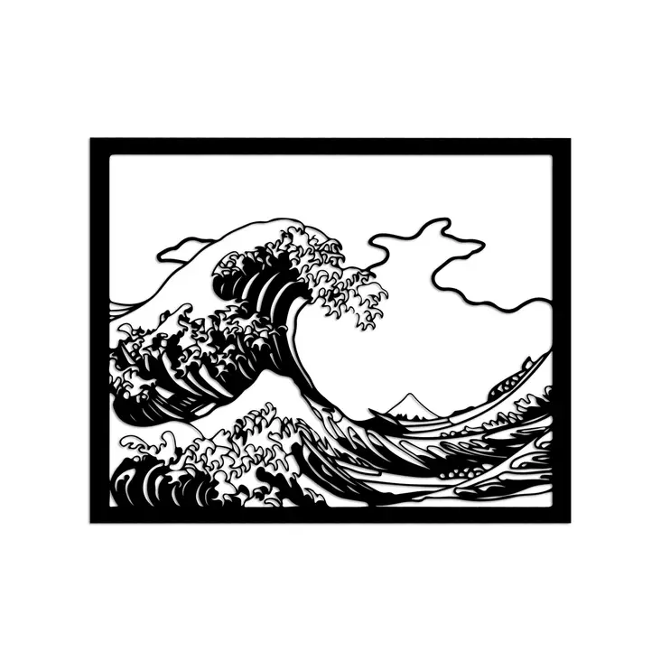 Väggdekor Metall Wallity Hokusai Svart Metall 56x45 cm - Dekorationer, prydnadsföremål - 8684282391678 - 1