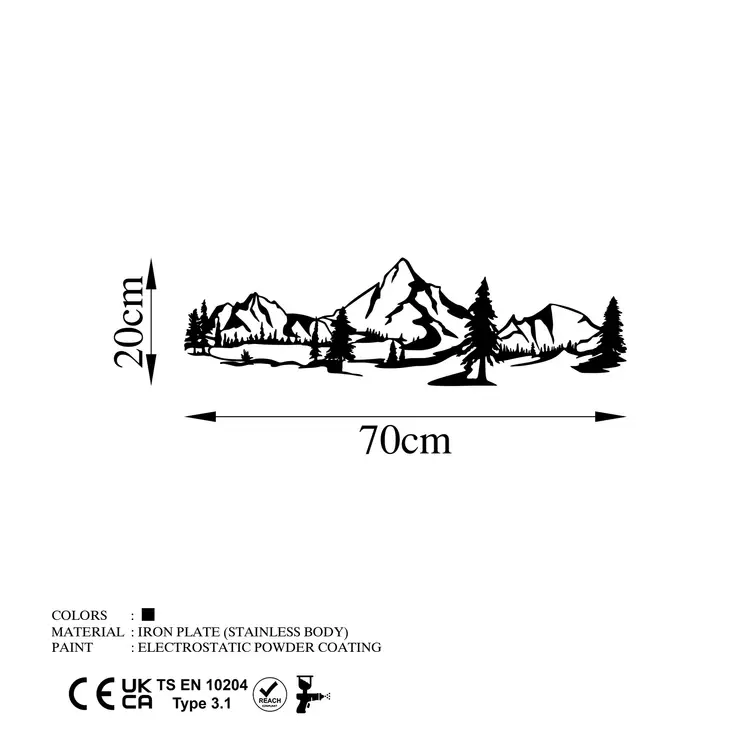 Väggdekor Metall Wallity Landscape 4 Svart Metall 20x70 cm - Dekorationer, prydnadsföremål - 8683743439188 - 1