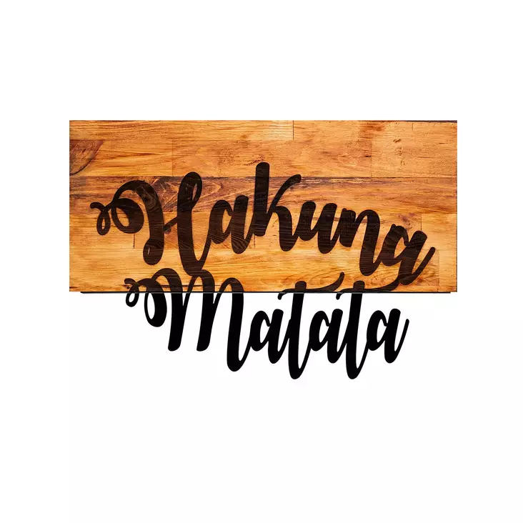 Väggdekor Trä Wallity Hakuna Matata Valnöt/Svart Trä/Metall 58x38 cm - Dekorationer, prydnadsföremål - 8681875562248 - 1