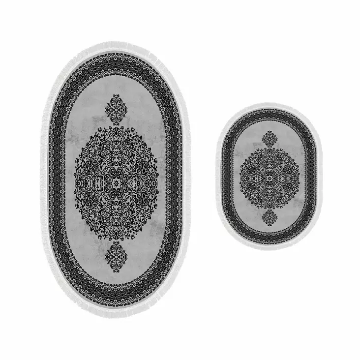 Badrumsmatta Set Mijölnir Grå Halkfri Antibakteriell 100% Polyester 50x60 cm & 60x100 cm - Badrumsmattor och våtrumsmattor - 8683342421058 - 1