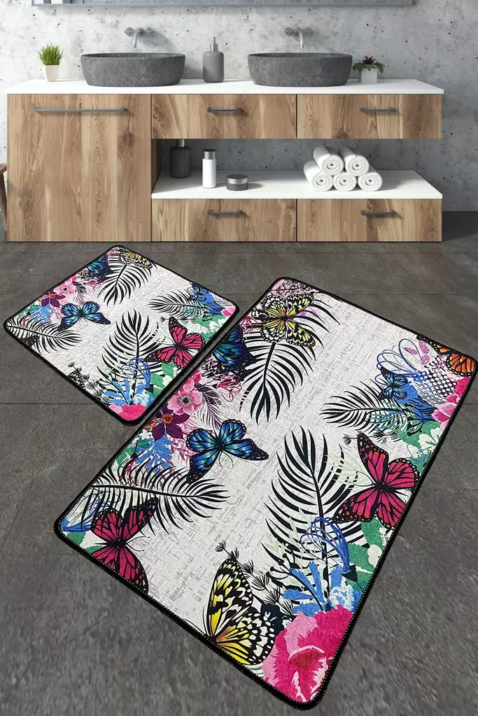 Badrumsmatta Set Mijölnir Flerfärgad 100% Polyester Antibakteriell Halkfri 50x60 cm & 60x100 cm - Badrumsmattor och våtrumsmattor - 8683342801218 - 1