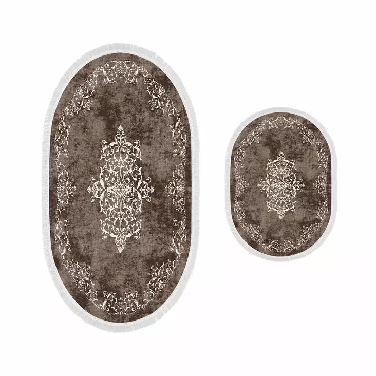 Badrumsmatta Set Mijölnir Brun 100% Polyester Halkfri Antibakteriell 50x60 cm & 60x100 cm - Badrumsmattor och våtrumsmattor - 8683342421218 - 1