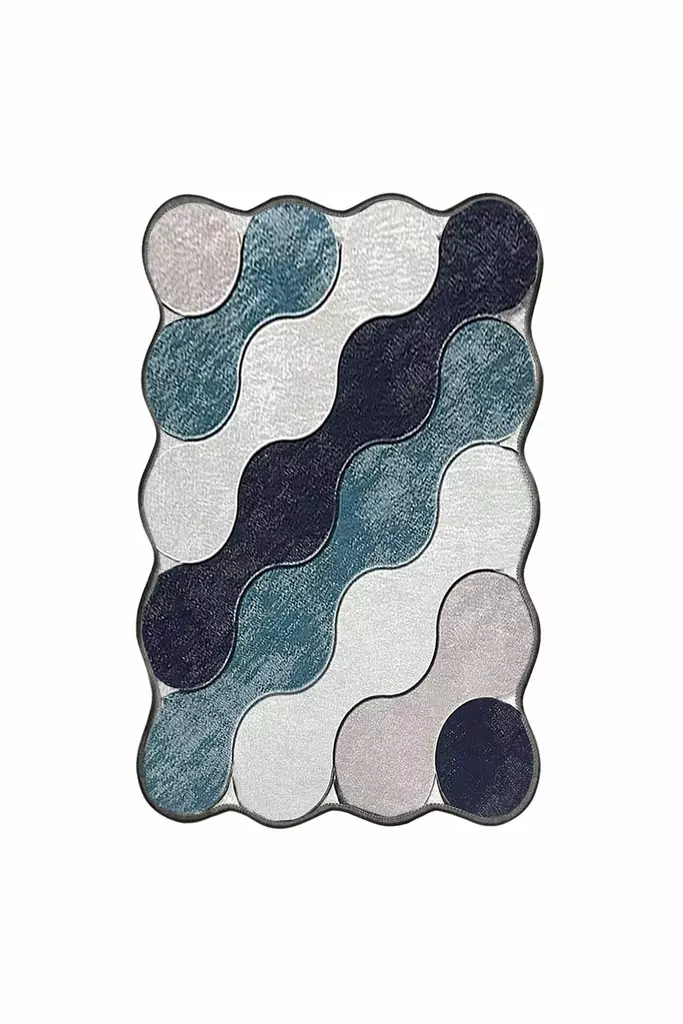 Badrumsmatta, blå, mörkblå, vit, beige, 70 x 120 cm, antibakteriell, halkfri - Badrumsmattor och våtrumsmattor - 8683743784448 - 1