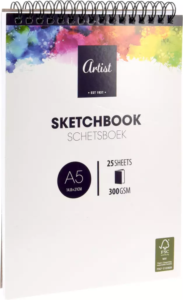 Skissblock A5 210x148mm 25 ark 300gsm spiral upptill - Pysselkartong och -papper - 8720573838948 - 1