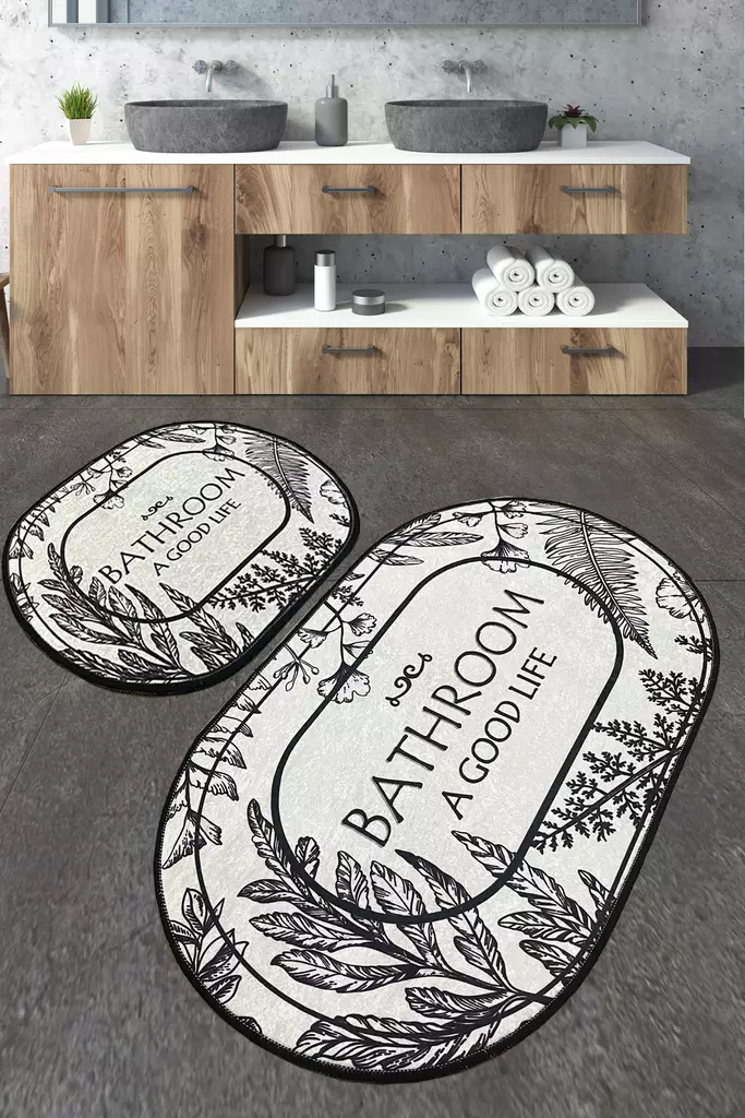 Badrumsmatta Set L'essentiel Flerfärgad 100% Polyester Antibakteriell Halkfri 50x60 cm & 60x100 cm - Badrumsmattor och våtrumsmattor - 8683342964968 - 1