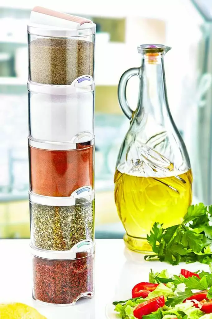 Kryddburkset (5 delar), vit, 7 x 7 x 7,1 cm, tålig, stilren - Dagliga köksartiklar - 8681875579048 - 1