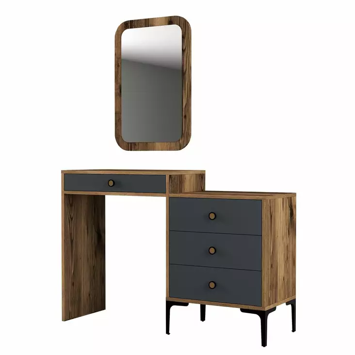 Sminkbord Hanah Home Lizbon 543 Valnöt Antracit Spånskiva 124x84,7x40 cm - Toalettbord - 8683743327188 - 1