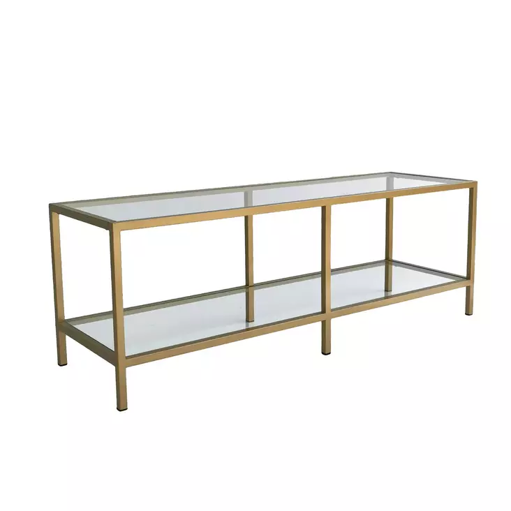 TV-bänk Hanah Home Basic Gold Guld Härdat Glas Metall 130x45x40 cm - TV-bänkar - 8682870730878 - 1