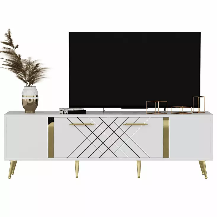 TV-bänk Hanah Home Detas Vit Guld Spånskiva 150x48,2x35 cm - TV-bänkar - 8683743397808 - 1