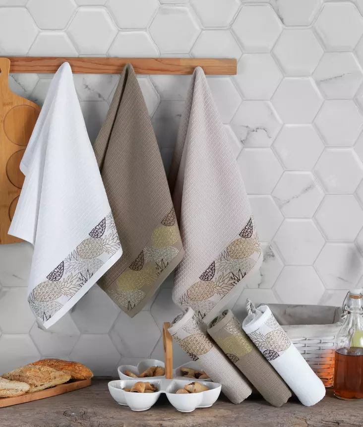 Handduksset (6 st), vit/brun/beige, 40 x 60 cm, mjuk, elegant - Handdukar - 8683743826728 - 1