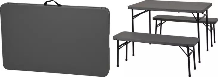 Bord- och bänkset, hopfällbart, grå/svart, 3-delat, med bärhandtag, 102x61x70 cm - Trädgårdsmöbelgrupper - 8719987416248 - 1