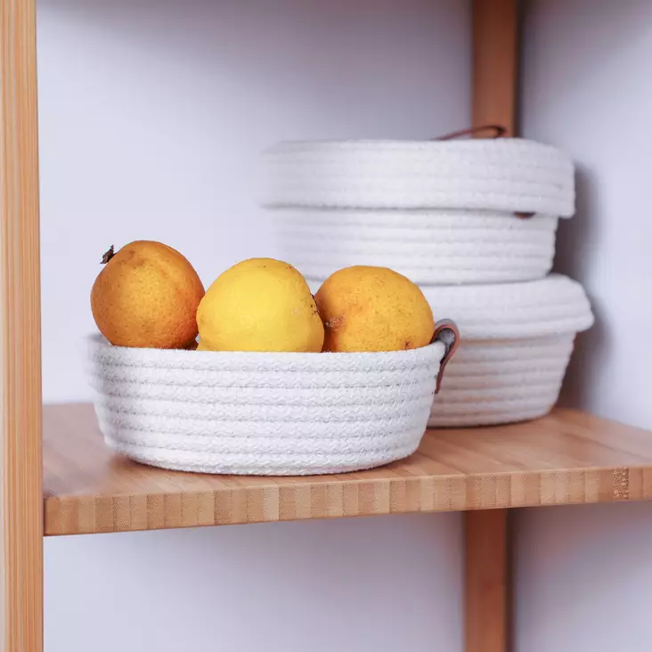 Korgset i bomull (3 delar), ecru, 15 x 15 x 7 cm, slitstark, stilren - Förvaringslådor och korgar - 8683742916468 - 1