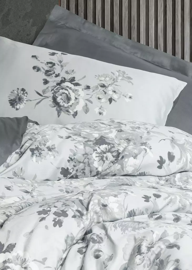 Satäng dubbelt påslakanset, grått, 200 x 220 cm, mjukt, hållbart - Lakan och örngott - 8684283403288 - 1