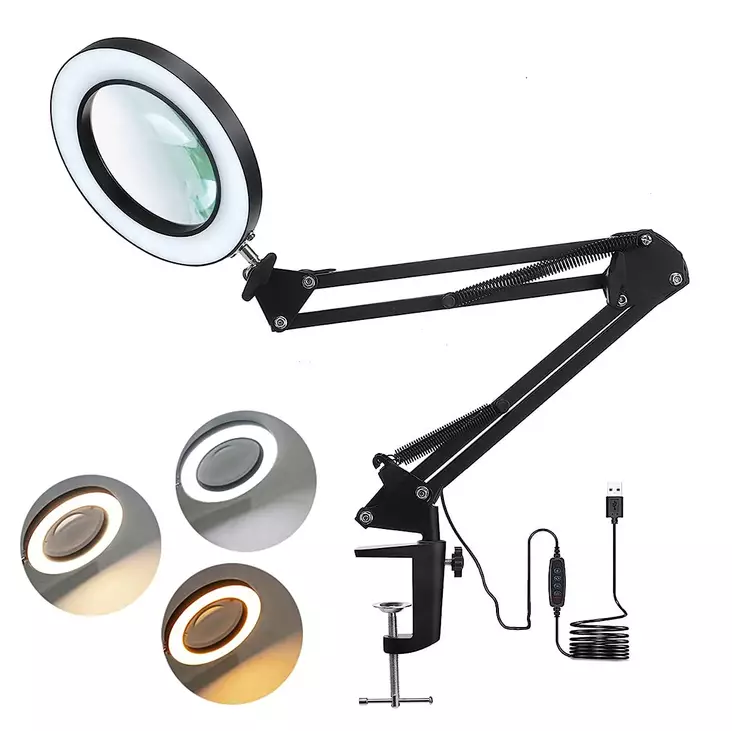 Förstoringsglaslampa LED USB svart, 3x förstoring, 12W, justerbart ljus - Golv- och bordslampor - 6438168121048 - 1