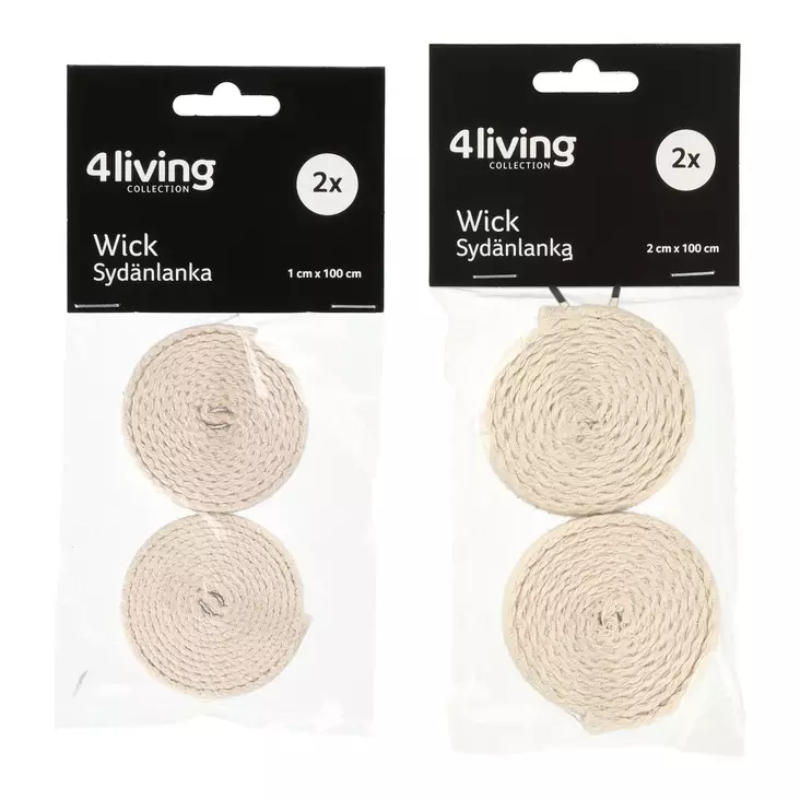 Sydänlangat öljylamppuun 2 kpl 100 cm 4 Living Collection - Litteät puuvillasydämet (1 cm / 2 cm) - Ljus och lyktor - 6410410110208 - 1