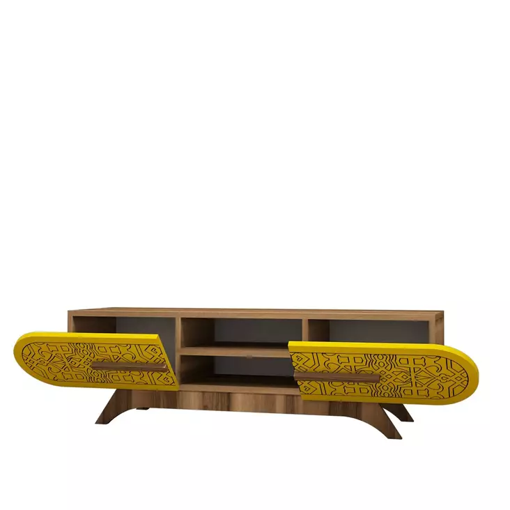 TV-bänk Hanah Home Defne Valnöt Gul Spånskiva 145x37x37 cm - TV-bänkar - 8684282191018 - 1