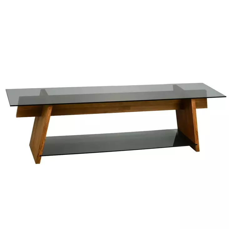 TV-bänk Hanah Home TV201 Valnöt Svart Massiv Furu Härdat Glas 158x45x40 cm - TV-bänkar - 8681875708028 - 1