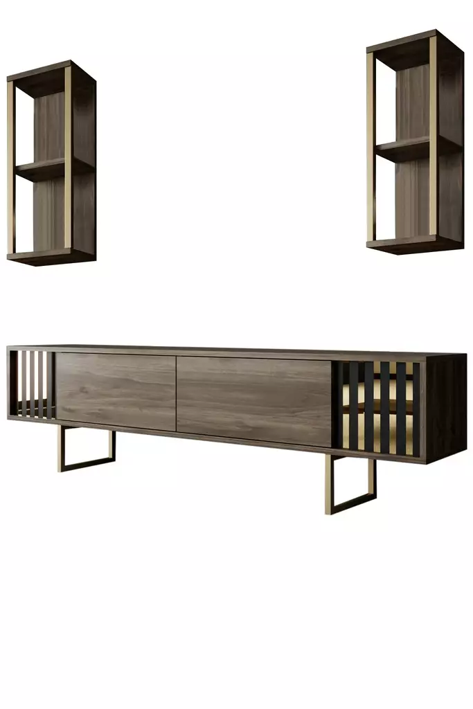 TV-bänk Hanah Home Gold Line Valnöt Svart Spånskiva 180x30x48 cm - TV-bänkar - 8683742126188 - 1