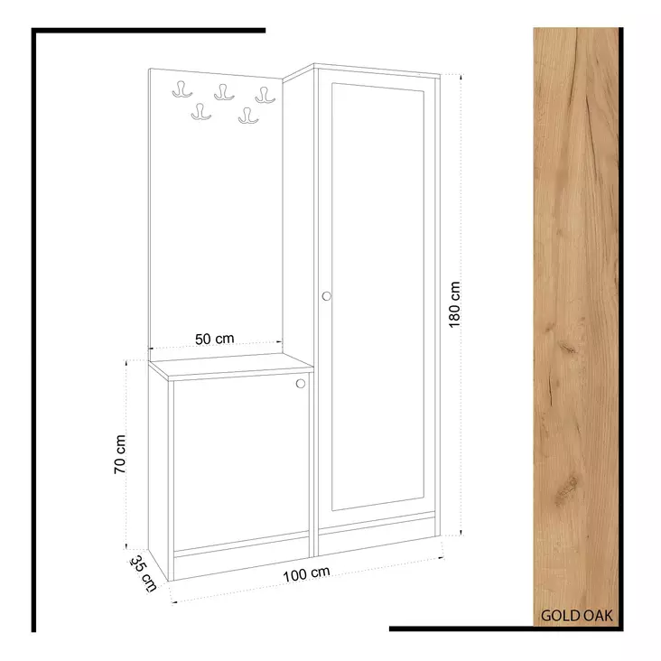 Hallmöbel Hanah Home Broc Ek Spånskiva 100x180x35 cm - Hallskåp - 8681875179118 - 1